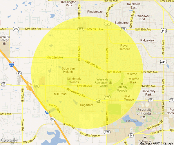 map of two-mile radius